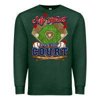 Sports Green My heart is on that court Baseball Premium Sweatshirt - HowdyJamesFarm