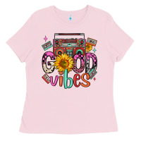 Bubblegum Pink good vibes cassette boombox Ladies Tee - FaDigitalArtStudio