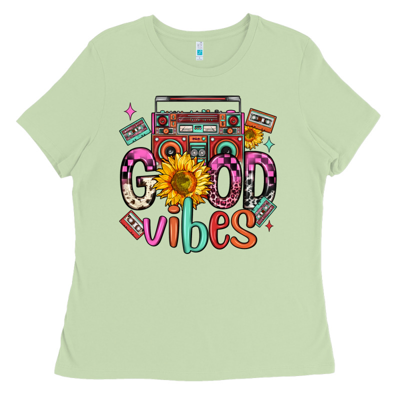 Good Vibes Cassette Boombox Ladies Tee by FaDigitalArtStudio | Teevron