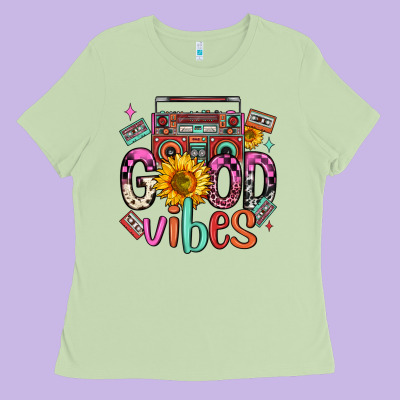 Good Vibes Cassette Boombox Ladies Tee Designed By Fadigitalartstudio
