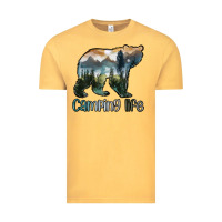 Vintage Mustard camping bear Vintage Tee - MaliasSmallBusiness
