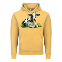 Vintage Mustard holstein cow sitting Vintage Hoodie - LillyAllenDesigns