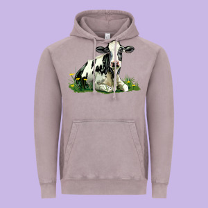 Holstein Cow Sitting Vintage Hoodie Designed By Lillyallendesigns