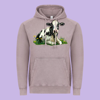 Holstein Cow Sitting Vintage Hoodie Designed By Lillyallendesigns