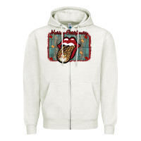 Oatmeal Heather Merry Christmas Lips Santa Zipper Hoodie - Bettercallsaul