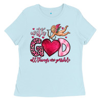 Baby Blue with god all things are possible Ladies Tee - OliviaCreatesArt