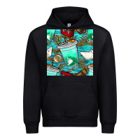 Black fish coffee cups and reeds with paper boat and leopard lake seamless p Urban Hoodie - BundleAndBundleShop