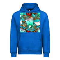 Cobalt fish coffee cups and reeds with paper boat and leopard lake seamless p Urban Hoodie - BundleAndBundleShop