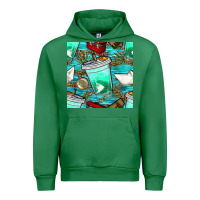 Emerald fish coffee cups and reeds with paper boat and leopard lake seamless p Urban Hoodie - BundleAndBundleShop