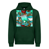 Forest Green fish coffee cups and reeds with paper boat and leopard lake seamless p Urban Hoodie - BundleAndBundleShop