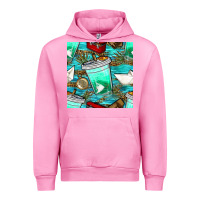 Fuchsia Pink fish coffee cups and reeds with paper boat and leopard lake seamless p Urban Hoodie - BundleAndBundleShop