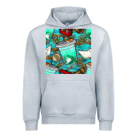 Heather Grey fish coffee cups and reeds with paper boat and leopard lake seamless p Urban Hoodie - BundleAndBundleShop