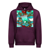 Mauve Wine fish coffee cups and reeds with paper boat and leopard lake seamless p Urban Hoodie - BundleAndBundleShop