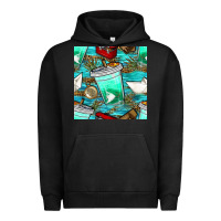 Pigment Black fish coffee cups and reeds with paper boat and leopard lake seamless p Urban Hoodie - BundleAndBundleShop