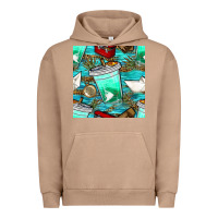 Pigment Burro fish coffee cups and reeds with paper boat and leopard lake seamless p Urban Hoodie - BundleAndBundleShop