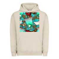 Pigment French Oak fish coffee cups and reeds with paper boat and leopard lake seamless p Urban Hoodie - BundleAndBundleShop