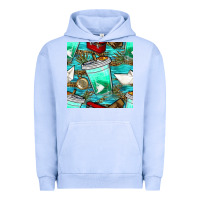 Pigment Grape Ice fish coffee cups and reeds with paper boat and leopard lake seamless p Urban Hoodie - BundleAndBundleShop
