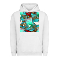 Pigment Lunar Rock fish coffee cups and reeds with paper boat and leopard lake seamless p Urban Hoodie - BundleAndBundleShop
