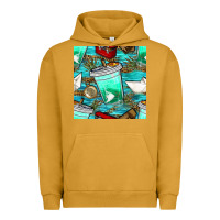 Pigment Peanut Butter fish coffee cups and reeds with paper boat and leopard lake seamless p Urban Hoodie - BundleAndBundleShop