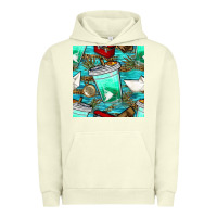 Pigment Pistachio fish coffee cups and reeds with paper boat and leopard lake seamless p Urban Hoodie - BundleAndBundleShop
