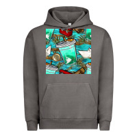 Pigment Tornado fish coffee cups and reeds with paper boat and leopard lake seamless p Urban Hoodie - BundleAndBundleShop