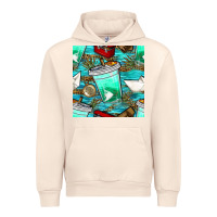 Sandshell fish coffee cups and reeds with paper boat and leopard lake seamless p Urban Hoodie - BundleAndBundleShop