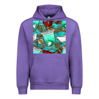 Tulip fish coffee cups and reeds with paper boat and leopard lake seamless p Urban Hoodie - BundleAndBundleShop