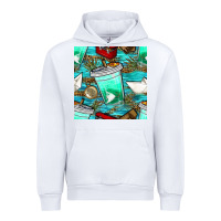 White fish coffee cups and reeds with paper boat and leopard lake seamless p Urban Hoodie - BundleAndBundleShop