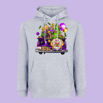 Mardi Gras Gnome On The Truck Heavyweight Hoodie Designed By Howdyjamesfarm