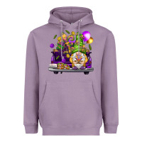 Lavender Mardi Gras gnome on the truck Heavyweight Hoodie - HowdyJamesFarm