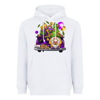 White Mardi Gras gnome on the truck Heavyweight Hoodie - HowdyJamesFarm