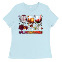 Baby Blue hallothanksmas halloween thanksgiving  christmas wine Ladies Tee - FaDigitalArtStudio