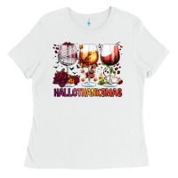 White hallothanksmas halloween thanksgiving  christmas wine Ladies Tee - FaDigitalArtStudio