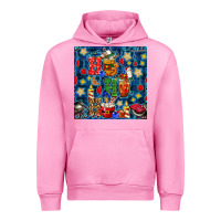 Fuchsia Pink christmas ho ho ho with coffee cups and ornaments with plaid seamless  Urban Hoodie - BundleAndBundleShop