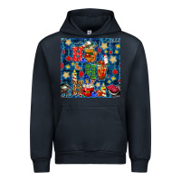 Navy christmas ho ho ho with coffee cups and ornaments with plaid seamless  Urban Hoodie - BundleAndBundleShop