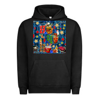Pigment Black christmas ho ho ho with coffee cups and ornaments with plaid seamless  Urban Hoodie - BundleAndBundleShop