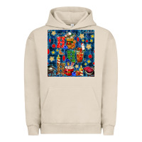 Pigment French Oak christmas ho ho ho with coffee cups and ornaments with plaid seamless  Urban Hoodie - BundleAndBundleShop