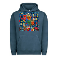 Pigment Midnight Navy christmas ho ho ho with coffee cups and ornaments with plaid seamless  Urban Hoodie - BundleAndBundleShop