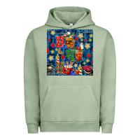 Pigment Oil Green christmas ho ho ho with coffee cups and ornaments with plaid seamless  Urban Hoodie - BundleAndBundleShop