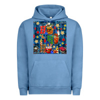 Pigment Pebble Blue christmas ho ho ho with coffee cups and ornaments with plaid seamless  Urban Hoodie - BundleAndBundleShop