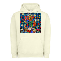 Pigment Pistachio christmas ho ho ho with coffee cups and ornaments with plaid seamless  Urban Hoodie - BundleAndBundleShop