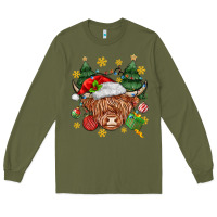 Army Green Christmas highland cow Long Sleeve Tee - MaliasSmallBusiness