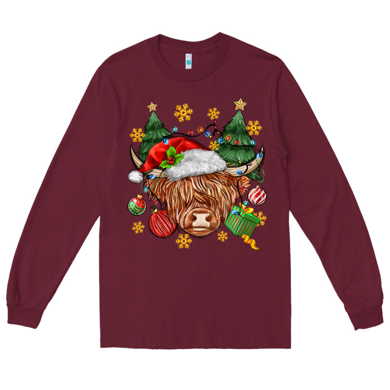 Christmas Highland Cow Long Sleeve Tee by MaliasSmallBusiness | Teevron