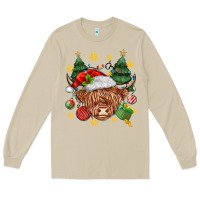 Mushroom Christmas highland cow Long Sleeve Tee - MaliasSmallBusiness