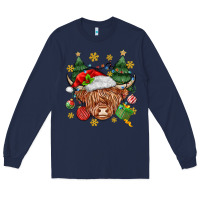 Navy Christmas highland cow Long Sleeve Tee - MaliasSmallBusiness