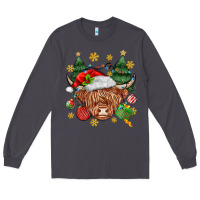 Smoke Christmas highland cow Long Sleeve Tee - MaliasSmallBusiness
