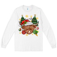 White Christmas highland cow Long Sleeve Tee - MaliasSmallBusiness