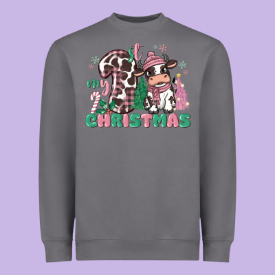 My First Christmas Cow Heavyweight Sweatshirt Designed By Maliassmallbusiness