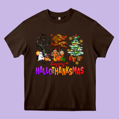 Happy Hallothanksmas Trees Heavy Core Tee Designed By Adodesignshop