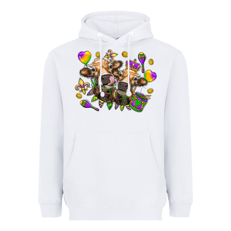 Mardi Gras Heifers Heavyweight Hoodie by HowdyJamesFarm | Teevron